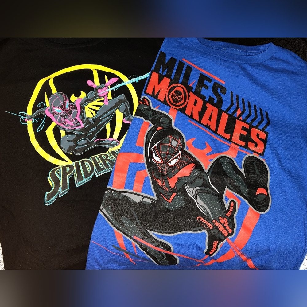 Marvel Spider Man Boys T-Shirt Bundle Of 2 Size M.(8) Miles Morales Shirts EUC